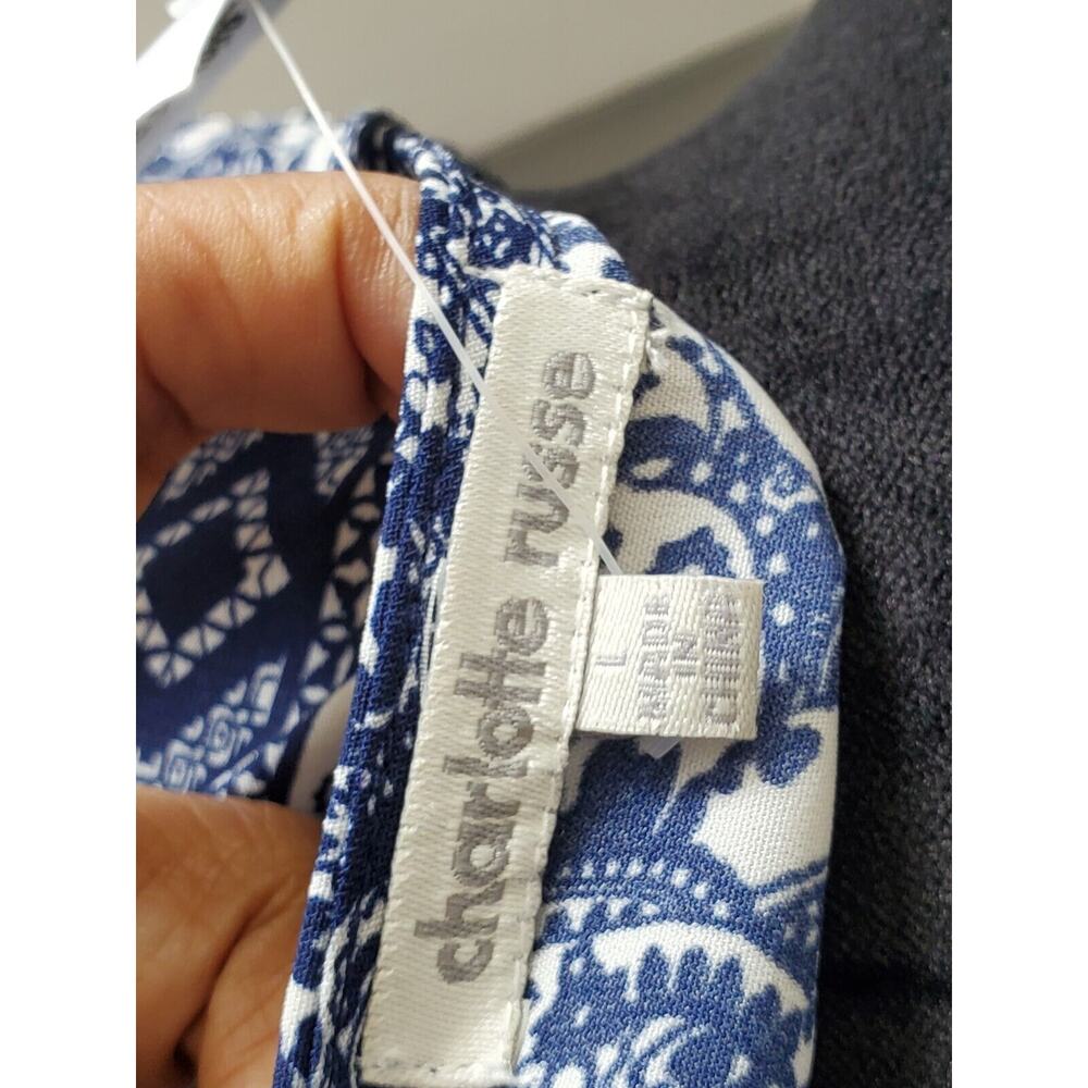 Charlotte Russe Womens Blue White Paisley Long Sleeve V-Neck Knee Length Dress L - Picture 11 of 15